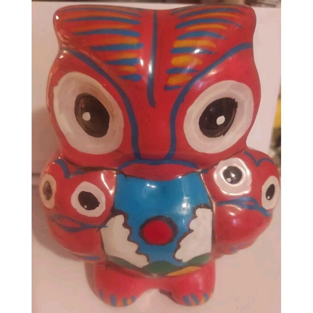 Hand Painted In Cozumel Mexico Owl Very Colorful‎ 4 1/2 " Tall